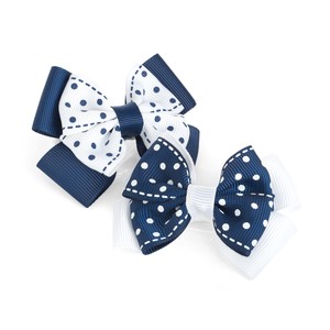 2 Pack White Navy Blue Hair Bow Girls Clips School Bows 3 Slides