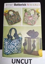 BUTTERICK WAVERLY UNCUT Pattern B5507 Lined Totes Shopping Lunch Bags FF