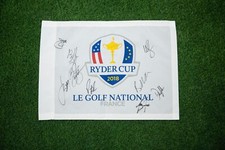 RYDER CUP 2018 Signed by 9 USA PIN FLAG Genuine Signatures AFTAL COA