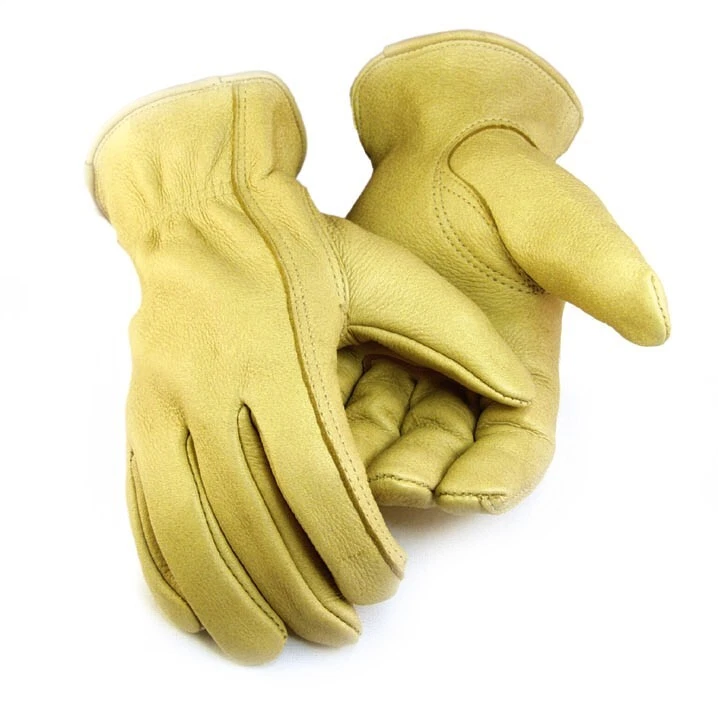 Men’s Real Deerskin Leather Gloves Tan Unlined Casual Real Leather, Small