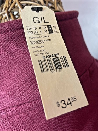 NWT GARAGE Chandail Fleece Cinched Dolman Mockneck Girls Large - Picture 4 of 4