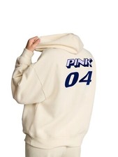 Victoria's Secret Pink Ivy Fleece Campus Full Zip Hoodie Color Beige Racing NWT