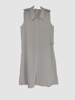 $225 Neiman Marcus Women's White Sleeveless Collar Button Up Shirt Dress Size 10