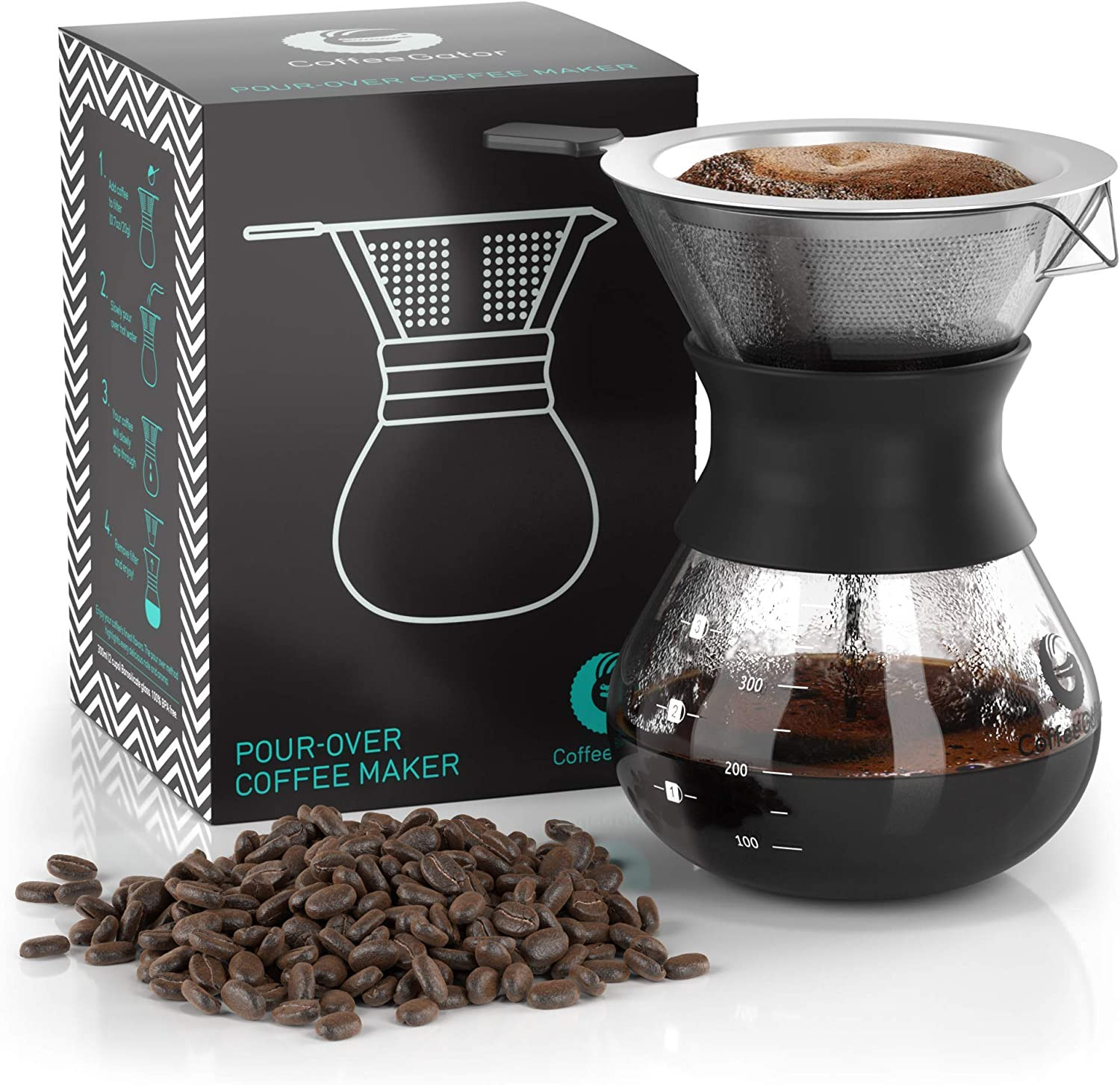 - 10.5 Oz Paperless, Portable, Drip Coffee Brewer Pour Ov