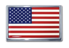New Large American Usa Flag Chrome Metal Auto Emblem.