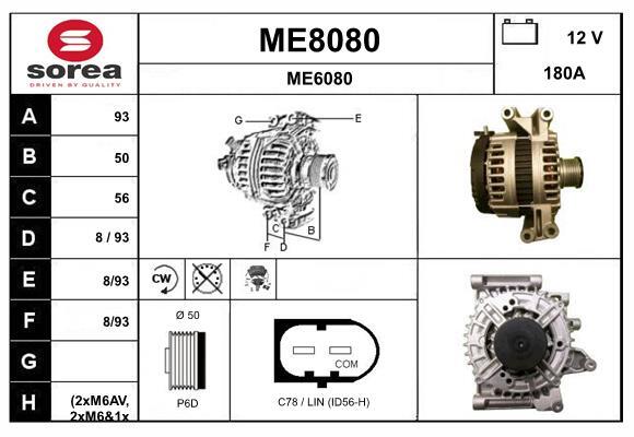 Alternateur SNRA ME8080 pour entretien du circuit électrique Mercedes E
