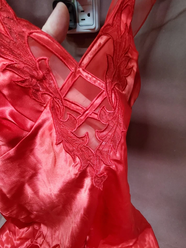 VESTIDO NATORI Slip Vintage ROJO Floral transparente encaje lencería mediana Foto 4 de 4