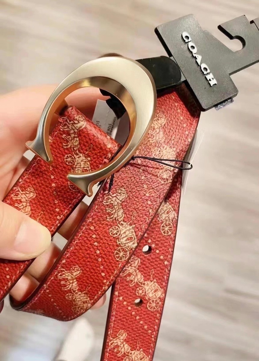 Coach Signature Buckle Belt With Horse And Carriage Print, 25 Mm-Size  Small, RED
