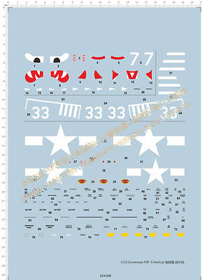 1/32 Grumman F6F-5 Hellcat Fighter Model Kit Water Decal