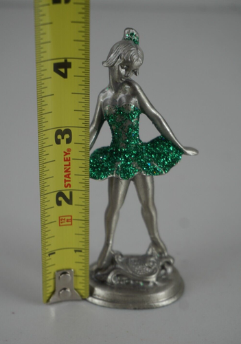 Vintage massive Zinn Ballerina grün Kleid Tänzerin Figur Statue Figur 4,5" - Bild 2 von 4