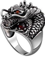 DRAGON WITH RED EYES METAL BIKER RING BRX054 mens jewelry serpant dragons asian