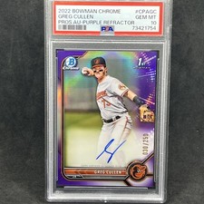 2022 Bowman Chrome 1st Greg Cullen AUTO PURPLE REFRACTOR /250 PSA 10 RC Rookie