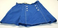 Vintage Sears 1970's Womens 26" Blue Belted Pleated Front Mini Skirt