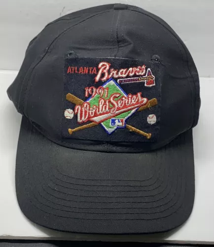 Vintage 90s 1991 Atlanta Braves World Series Hat Cap Black SnapBack Twins