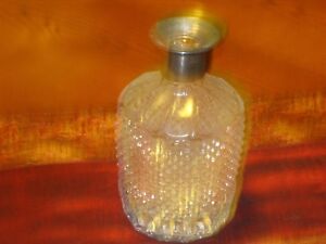 Silver-Plate-and-Crystal-Diamond-Shaped-Cut-Glass-Wine-Decanter-with-No-Lid