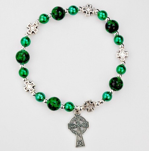 Green Celtic Cross Stretch Bracelet by McVan NEW