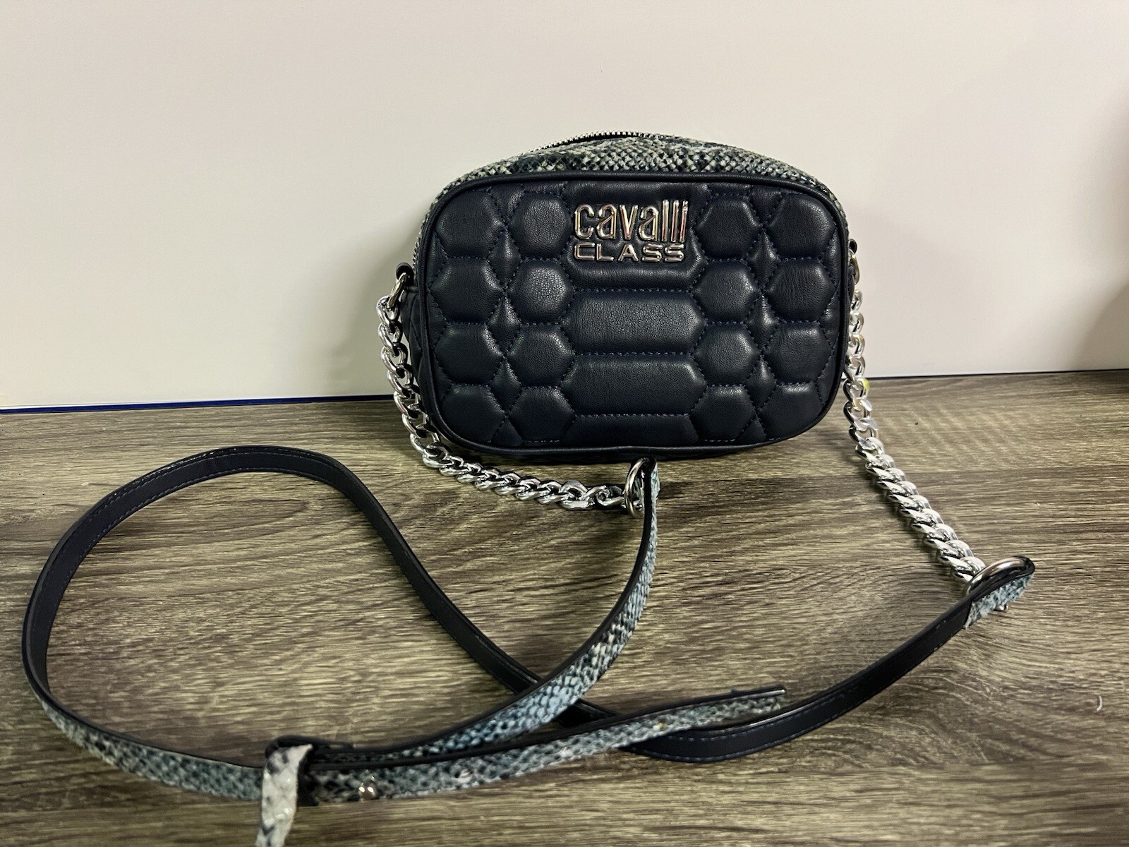 CAVALLI CLASS Quilted Crossbody Bag Python Dark B… - image 1