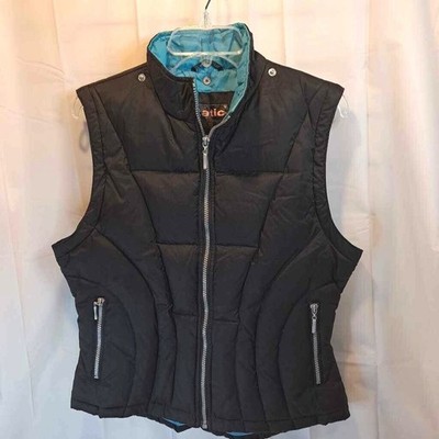 Static Women's Down Puffer Vest Black Zipper Pockets Mock Neck Lined M