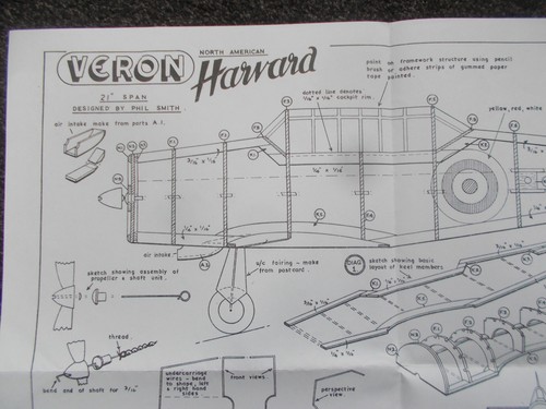 VERON HAVARD 21 inch span rubber powered free flight plan with patterns