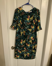 Calvin Klein Sheath Dress 12 Floral Black/Multicolor Stretch Round Neck Zip