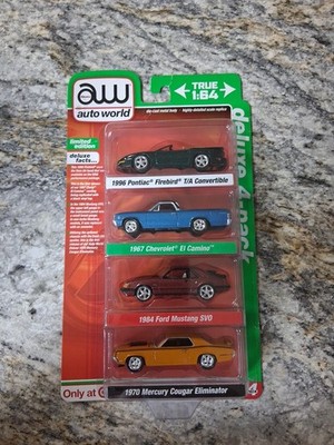 Auto World Ultra Red Chase Target 4 Pack Firebird, El Camino, Mustang & Cougar