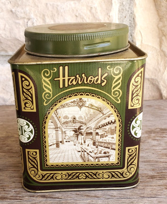 Vintage Harreds Enameled Lidded Tea Tin London England
