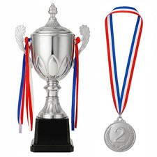 16.5 Inch Silver Large Winner Award Trophy Cup With Ribbon For Kids Adults