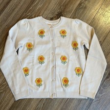 GYMBOREE Cardigan Sweater Cream Color - Embroidered Flowers NWT Girls 12 39.95