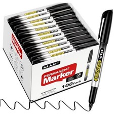 100 Black Permanent Markers Bulk -1s Quick Drying, Fine Point 100 black