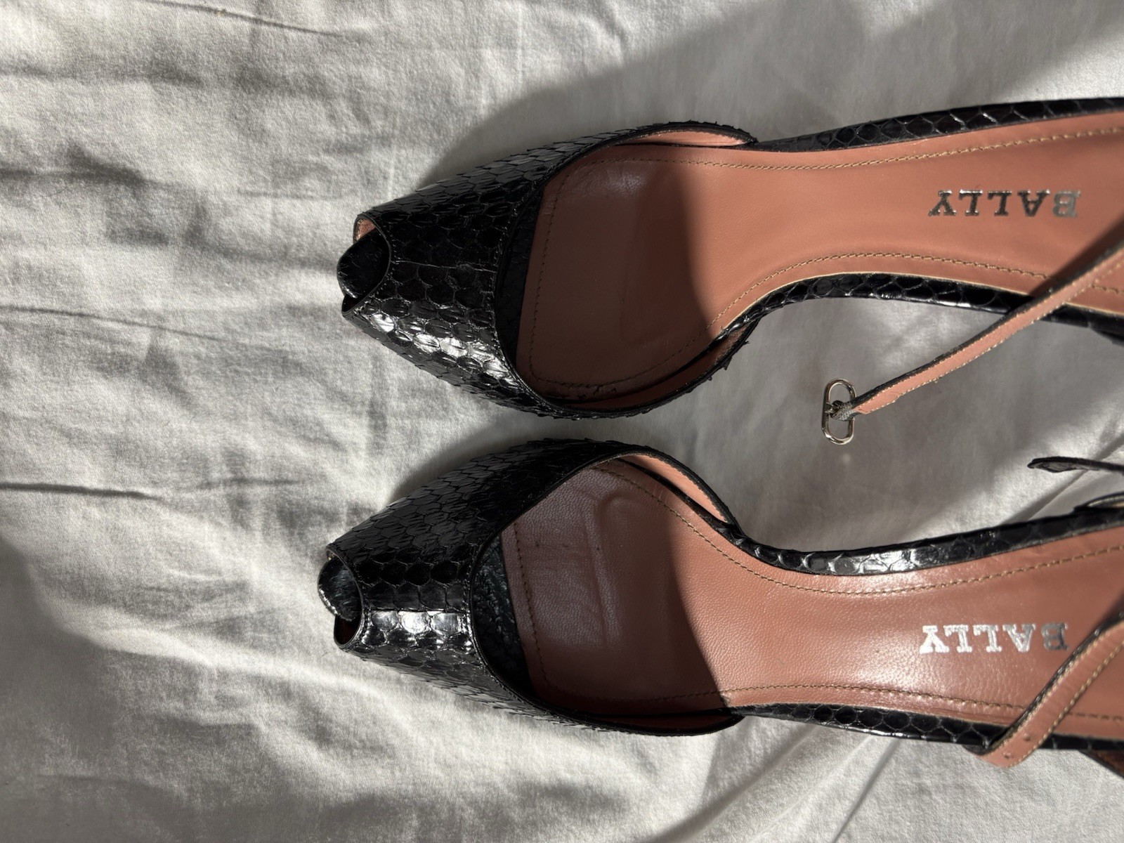 Bally black python leather 4-inch high heels size… - image 11