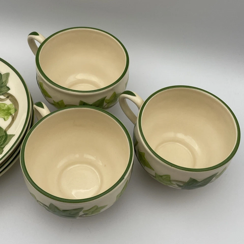Vintage Franciscan Ivy Coffee Tea Cups with Saucers Set of 3 Ivy Leaf USA Nicks - Image 2 of 4