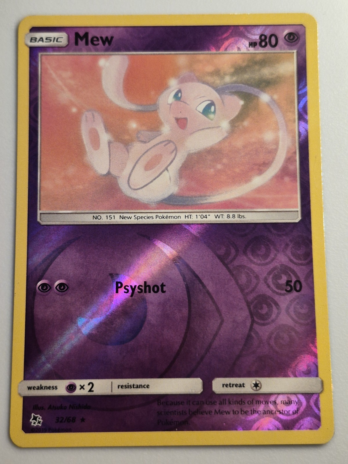 Mew 32/68 Rare Hidden Fates Pokemon Card Reverse Holo LP