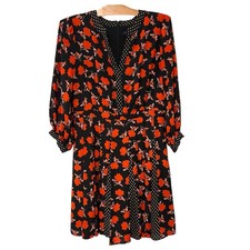 Ann Taylor | Dress Knee Length 3/4 Sleeves Floral Black Polka Dot Fall- Size 4