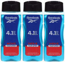 Image of 3x400ml Reebok 4-IN-1 (Body,Face,Hair,Beard) Shower Gel for Men - Move Your Spir