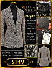 MINA SELF Herringbone One-Button Single-Breasted Long Blazer M ZHB013
