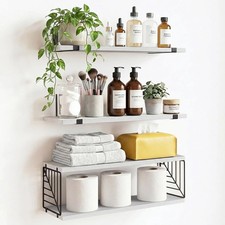 3 Plus 1 Tier Bathroom Floating Shelves Over Toilet Storage Organizer White New