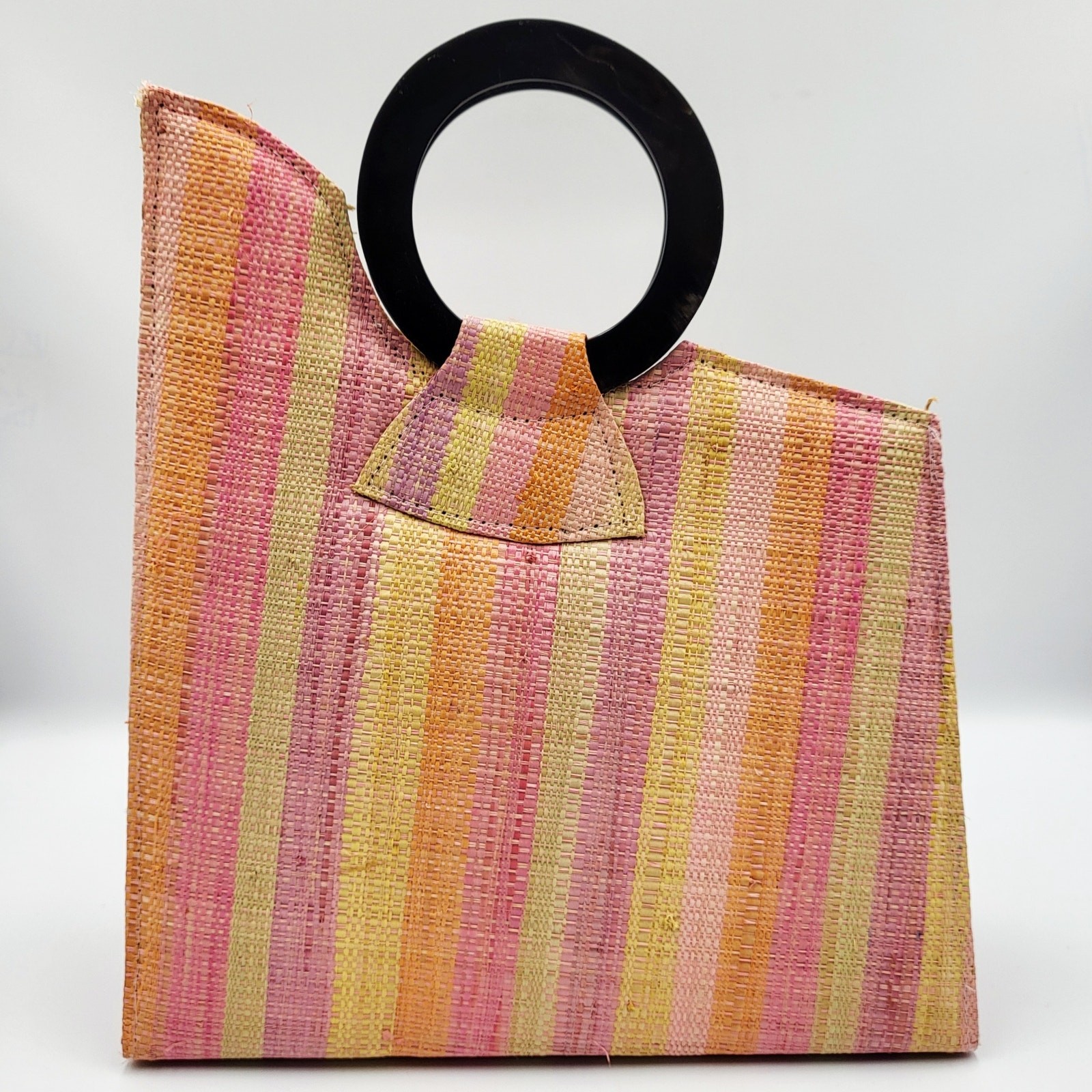 Geometric Rainbow Structured Striped Handbag Tote… - image 2