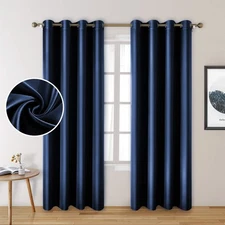 HOMEIDEAS Navy Blue Faux Silk Blackout Curtains 52x96" Room Darkening Thermal 2 