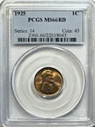 1925 Lincoln Wheat Cent PCGS MS66 RD — Red Wheatback Heat — High Grade!