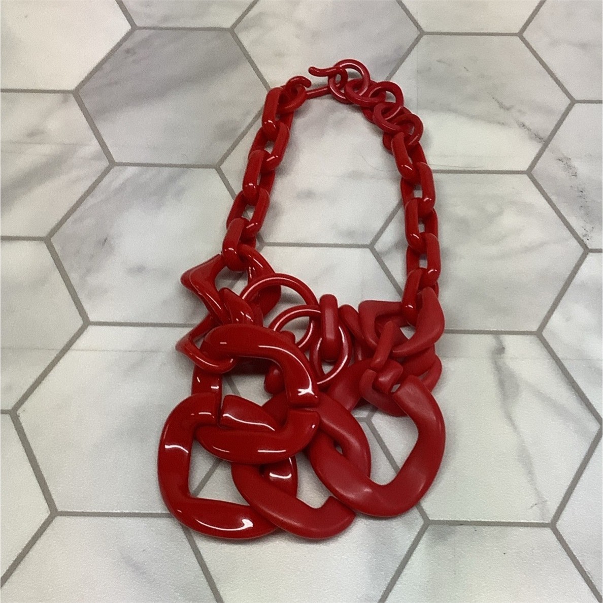 Red Plastic Statement Chain Necklace Hook Closure… - image 1