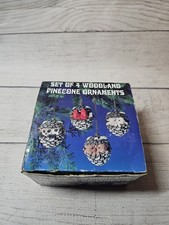 VTG Woodland Pinecone Ornament Set of 4-2.5", Resin-Forest Theme w/ raccoons