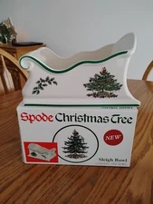 VTG. Spode Christmas Tree Sleigh Bowl Serving Centerpiece Dish Holiday, England 
