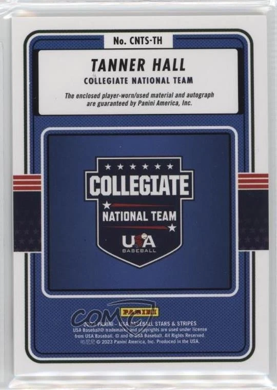 2023 Panini USA Baseball Stars & Stripes Materials Tanner Hall #CNTS-TH Auto - Image 2 of 2