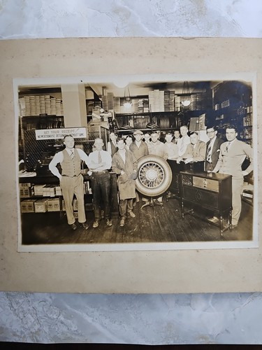 Antique 1920s Tire Shop Interior Photo Mechanics Auto Garage Balloon Tire...