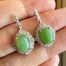 925 Sterling Silver Earrings Emerald 8x6mm Natural Gemstone Zircon Drop Women