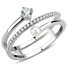 Double Wrap CZ Pearl Solitaire Midi Stack Ring