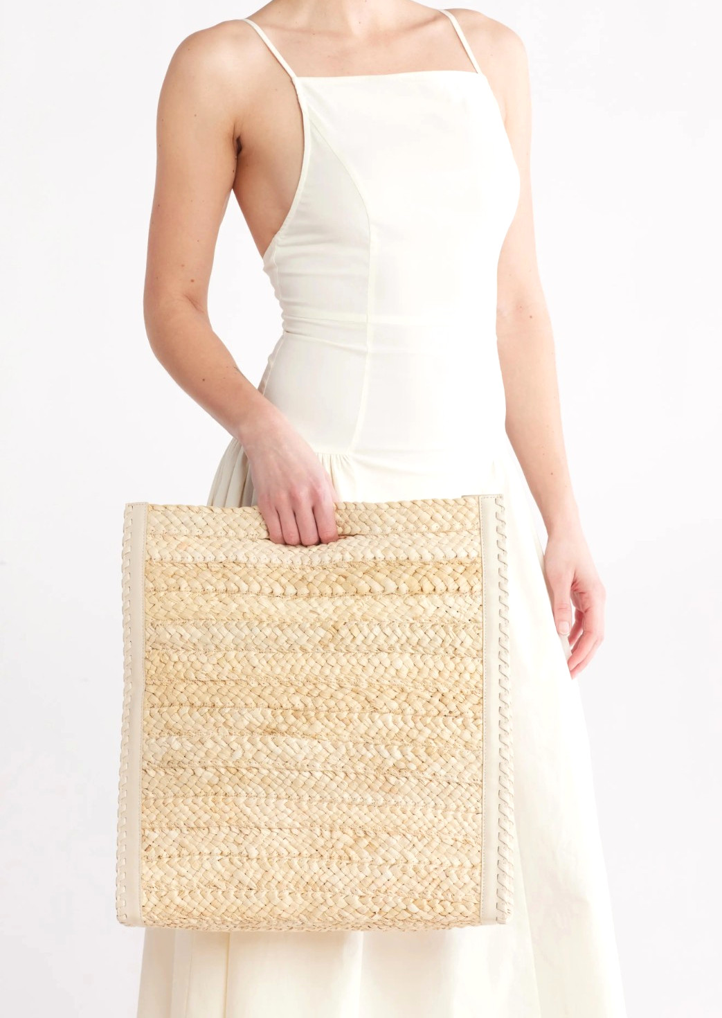 Cult Gaia Remi Womens Woven Raffia With Leather Trim Tote Bag Natural
