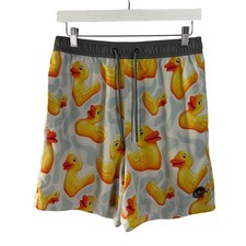 NEFF Rubber Duck Swim Trunks Mens Large Gray Yellow Board Shorts Drawstring
