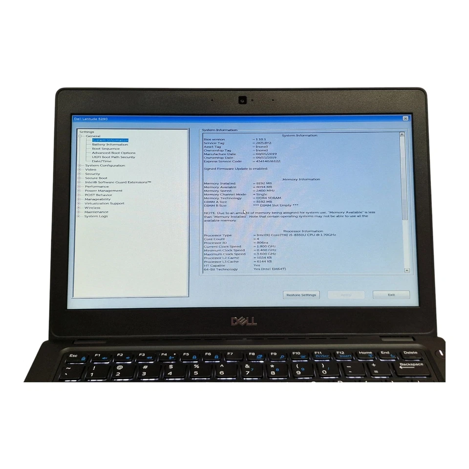 Dell Latitude 5290 Notebook 13.3" I5-8350U/8GB Ram/Senza Disco Rigido #P26 - Immagine 3 di 4
