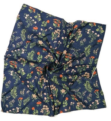Shanlin Unisex Cotton Square Scarf 22  x 22 (55x55CM), Floral_navyblue
